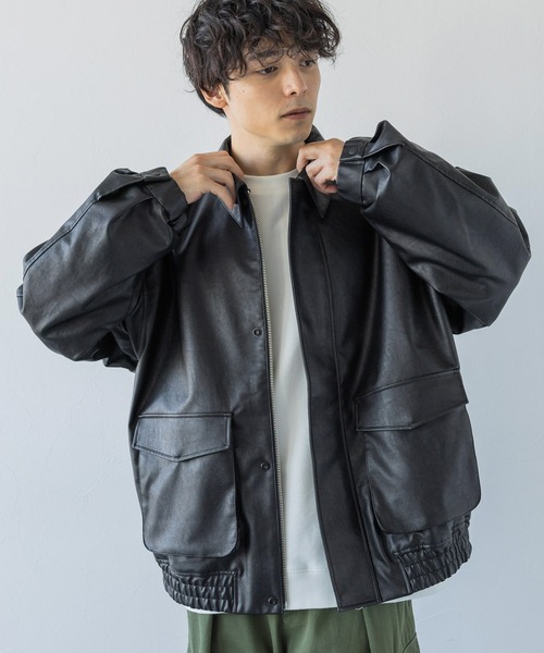 セール】SYNTHETIC LEATHER TRACK JACKET/シンセティックレザー