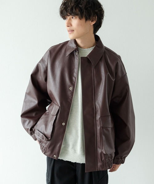 セール】SYNTHETIC LEATHER TRACK JACKET/シンセティックレザー