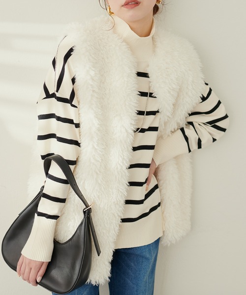 natural couture(ナチュラルクチュール)の「プードルフェイクファーロングベスト(ベスト・レディース・アイボリー/モカ・FREE)」の3枚目の写真