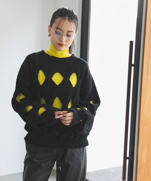 bohmal(ボマール)の「アミアミケーブルスラッシュニット(ニット/セーター・レディース・グリーン/ブラック/レッド・FREE)」の16枚目の写真