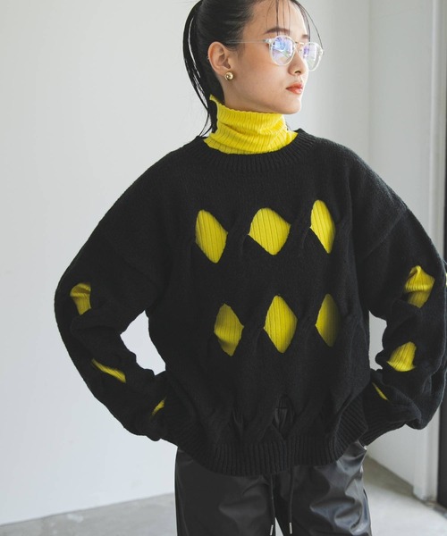 bohmal(ボマール)の「アミアミケーブルスラッシュニット(ニット/セーター・レディース・グリーン/ブラック/レッド・FREE)」の17枚目の写真