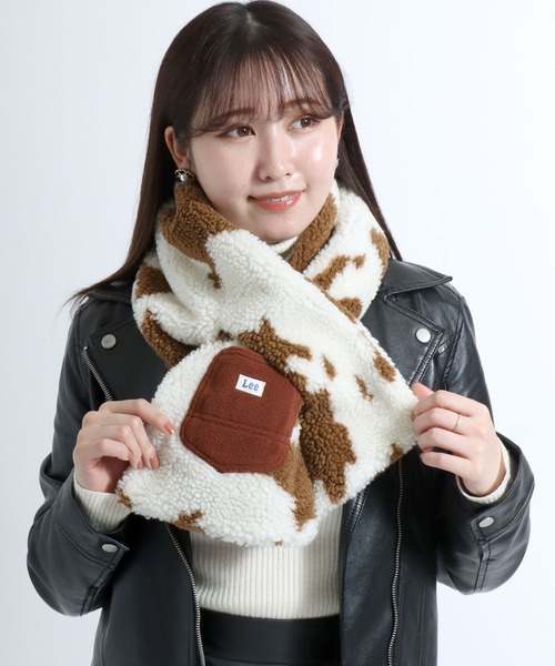Lee（リー）の「Lee（リー）レオパード柄 ボアフリースマフラー レディース/ティペット ヒョウ柄（マフラー・レディース・ホワイト×ブラウン/ホワイト×ブラック/ブラウン系その他・M）」の8枚目の写真