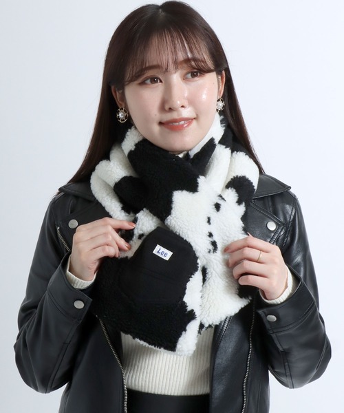 Lee（リー）の「Lee（リー）レオパード柄 ボアフリースマフラー レディース/ティペット ヒョウ柄（マフラー・レディース・ホワイト×ブラウン/ホワイト×ブラック/ブラウン系その他・M）」の5枚目の写真