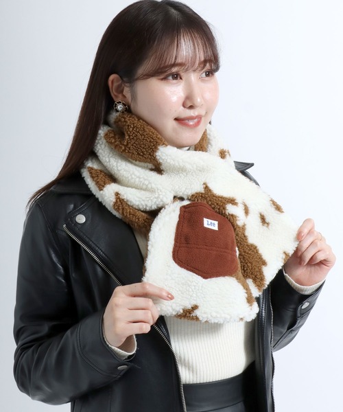 Lee（リー）の「Lee（リー）レオパード柄 ボアフリースマフラー レディース/ティペット ヒョウ柄（マフラー・レディース・ホワイト×ブラウン/ホワイト×ブラック/ブラウン系その他・M）」の7枚目の写真