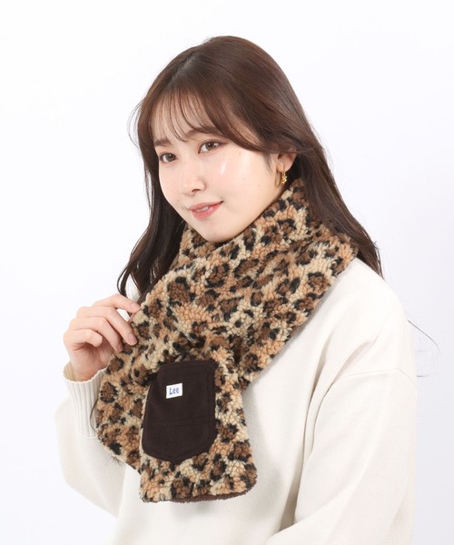 Lee（リー）の「Lee（リー）レオパード柄 ボアフリースマフラー レディース/ティペット ヒョウ柄（マフラー・レディース・ホワイト×ブラウン/ホワイト×ブラック/ブラウン系その他・M）」の11枚目の写真