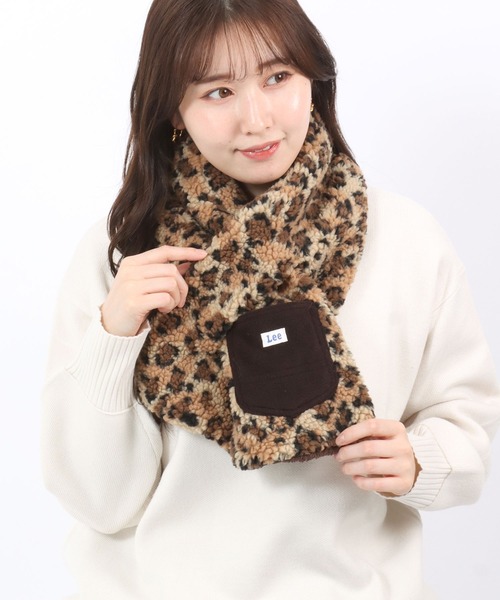 Lee（リー）の「Lee（リー）レオパード柄 ボアフリースマフラー レディース/ティペット ヒョウ柄（マフラー・レディース・ホワイト×ブラウン/ホワイト×ブラック/ブラウン系その他・M）」の9枚目の写真