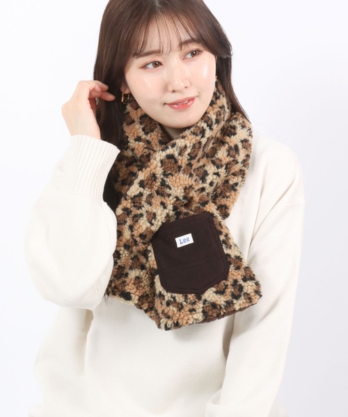 Lee（リー）の「Lee（リー）レオパード柄 ボアフリースマフラー レディース/ティペット ヒョウ柄（マフラー・レディース・ホワイト×ブラウン/ホワイト×ブラック/ブラウン系その他・M）」の10枚目の写真