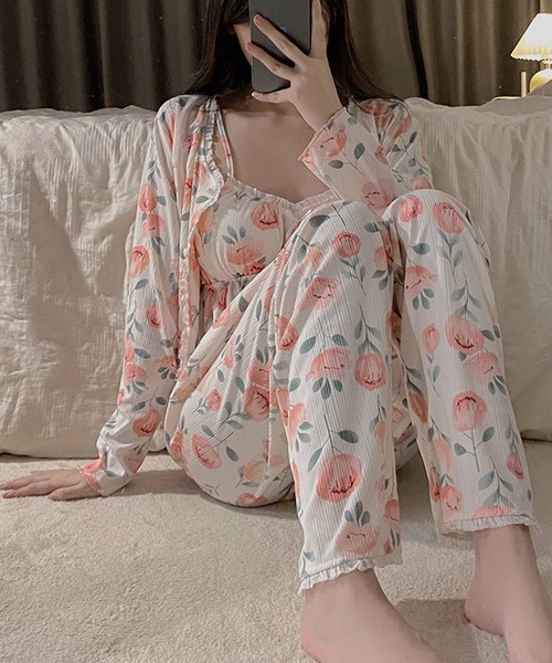★minagram★ ブラカップ付きスリップ＋カーデ寝巻きセット ☆minagram☆ ブラカップ付きスリップ＋カーデ寝巻きセット