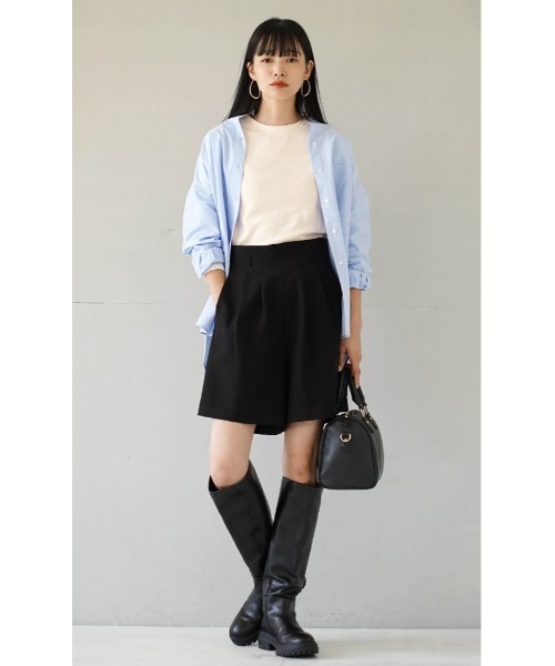 e-zakkamania stores（イーザッカマニアストアーズ）の「【素肌に触れても心地よい】しっとりなめらか 起毛リブカットソー［クルーネック］（Tシャツ/カットソー・レディース・グレイッシュベージュ/マスタード/ブラック/ラベンダー/ブルーグリーン/オフホワイト/スモークピンク・M）」の8枚目の写真