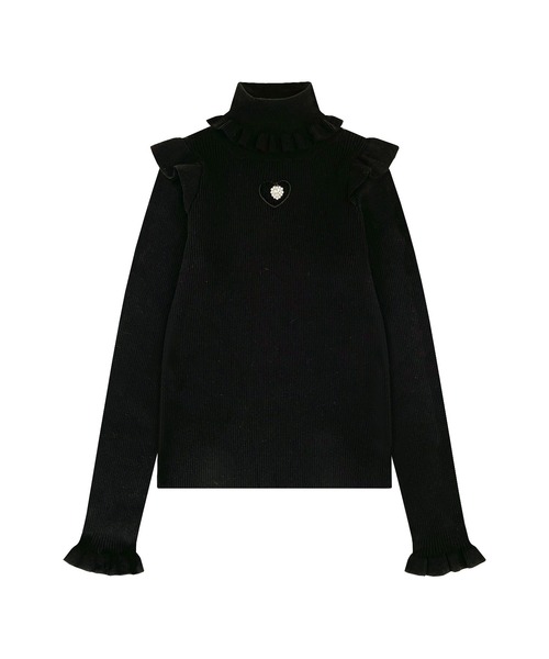 Honey Cinnamon（ハニーシナモン）の「チャーム付き肩フリルタートルニット（ニット/セーター・レディース・ブラック/ピンク/ホワイト・FREE）」の9枚目の写真