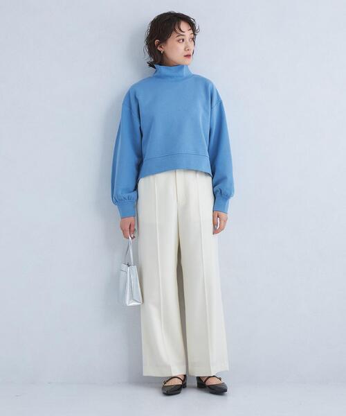 green label relaxing（グリーンレーベルリラクシング）の「GIZA ウラキモウ ハイネック プルオーバー カットソー（スウェット・レディース・ライトブルー/ホワイト/ブラック・FREE）」の6枚目の写真