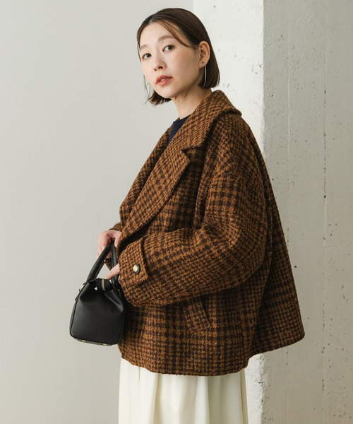 Mimi　　ミリタリー　ショートコート　ノバチェック Sibra（シブラ） コート アウター チェック柄ショートコート