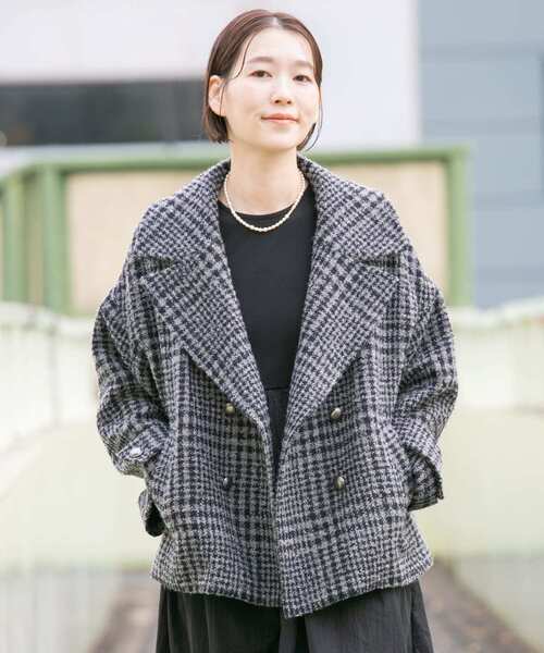 Mimi　　ミリタリー　ショートコート　ノバチェック F by ROSSO（エフバイロッソ）の「F by ROSSO ブークレチェック