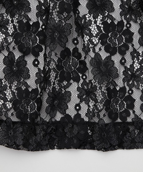 【韓国発】フローラルレースモチーフワンピース シースルー長袖 総レース刺繍仕立て膝丈タイトドレスワンピース