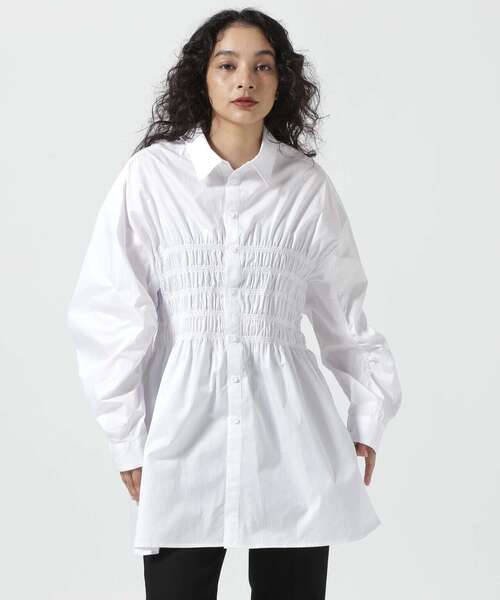 AULA(アウラ)の「AULA/アウラ/Smocking Overshirt(シャツ/ブラウス・レディース・ブラック/ホワイト・F)」の16枚目の写真
