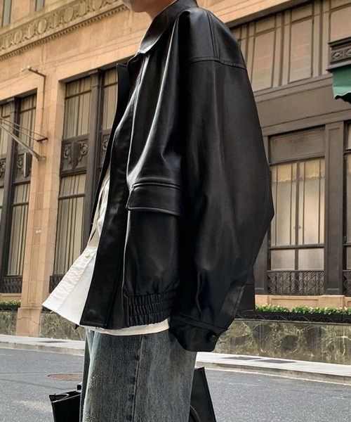 MAISON DE THERESE（メゾン ド テレーズ）の「ビッグシルエットフェイクレザー ライダースPUブルゾン/ジャケット【男女兼用】（ライダースジャケット・レディース・ブラウン/ブラック・FREE）」の19枚目の写真