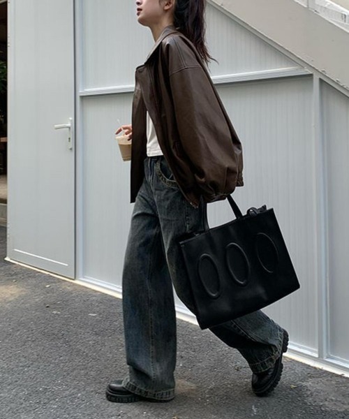 MAISON DE THERESE（メゾン ド テレーズ）の「ビッグシルエットフェイクレザー ライダースPUブルゾン/ジャケット【男女兼用】（ライダースジャケット・レディース・ブラウン/ブラック・FREE）」の21枚目の写真