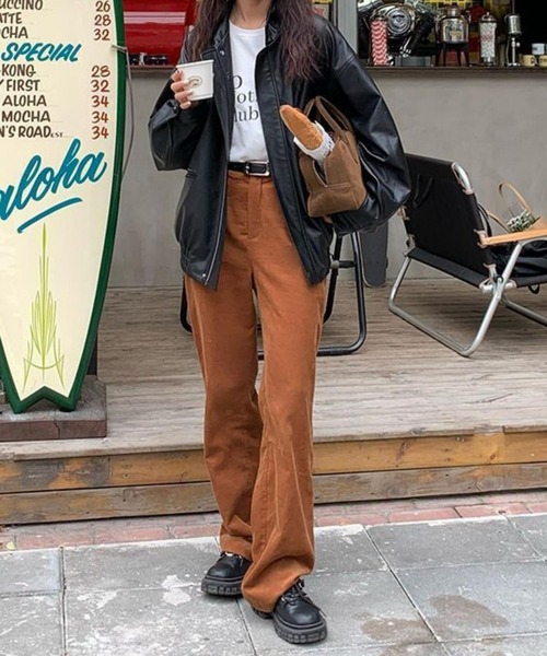 MAISON DE THERESE（メゾン ド テレーズ）の「ビッグシルエットフェイクレザー ライダースPUブルゾン/ジャケット【男女兼用】（ライダースジャケット・レディース・ブラウン/ブラック・FREE）」の12枚目の写真