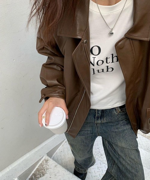 MAISON DE THERESE（メゾン ド テレーズ）の「ビッグシルエットフェイクレザー ライダースPUブルゾン/ジャケット【男女兼用】（ライダースジャケット・レディース・ブラウン/ブラック・FREE）」の13枚目の写真