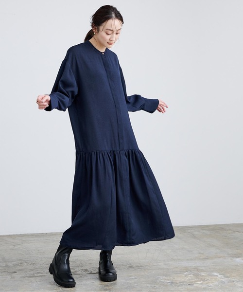 UR'S(ユアーズ)の「バンドカラーティアードワンピース(ワンピース・レディース・ネイビー/オフホワイト・S/M/L)」の8枚目の写真