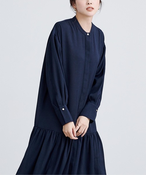 UR'S(ユアーズ)の「バンドカラーティアードワンピース(ワンピース・レディース・ネイビー/オフホワイト・S/M/L)」の9枚目の写真