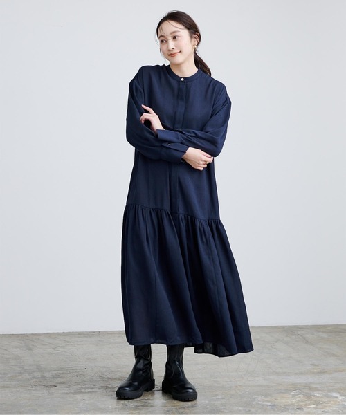 UR'S(ユアーズ)の「バンドカラーティアードワンピース(ワンピース・レディース・ネイビー/オフホワイト・S/M/L)」の10枚目の写真