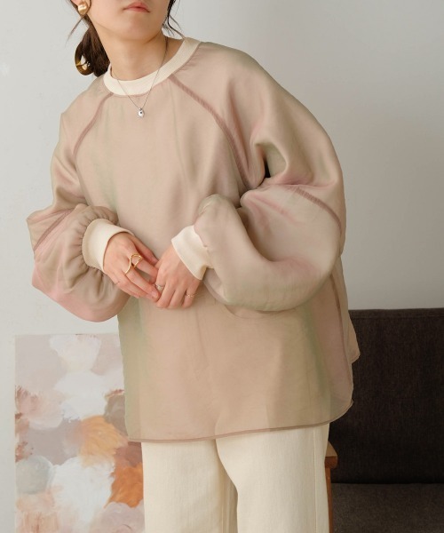 Bab（バブ）の「【裏起毛】シアーレイヤードスウェット（スウェット・レディース・杢グレー/グレイッシュベージュ/ホワイト系その他・FREE）」の4枚目の写真