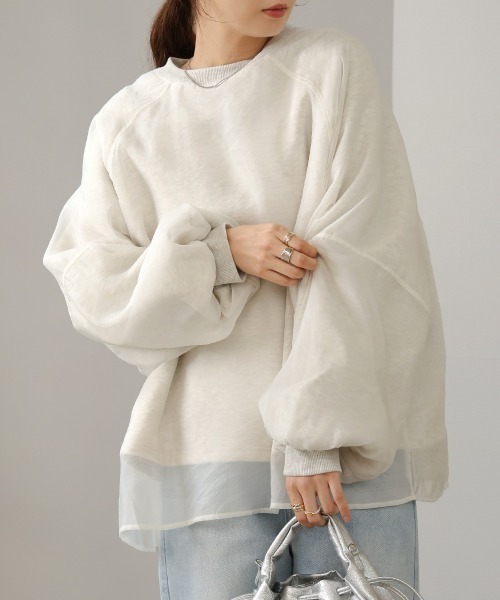 Bab（バブ）の「【裏起毛】シアーレイヤードスウェット（スウェット・レディース・杢グレー/グレイッシュベージュ/ホワイト系その他・FREE）」の5枚目の写真