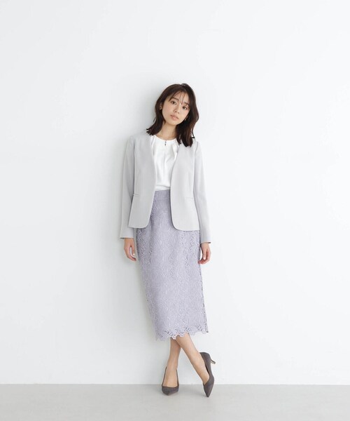NATURAL BEAUTY BASIC(ナチュラルビューティーベーシック)の「◇PeサテンストレッチSETUPシリーズ ノーカラージャケット(ノーカラージャケット・レディース・ネイビー/グレー・LARGE/MEDIUM/SMALL)」の6枚目の写真