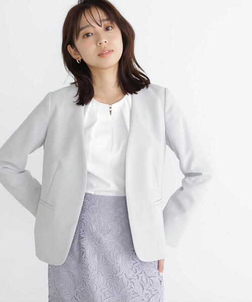 NATURAL BEAUTY BASIC(ナチュラルビューティーベーシック)の「◇PeサテンストレッチSETUPシリーズ ノーカラージャケット(ノーカラージャケット・レディース・ネイビー/グレー・LARGE/MEDIUM/SMALL)」の9枚目の写真