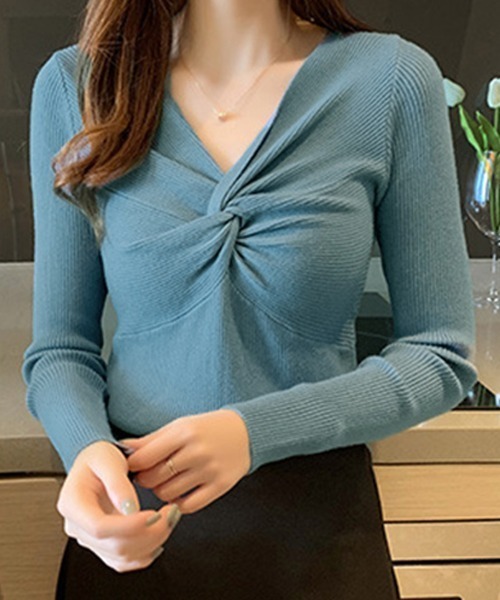 Miniministore(ミニミニストア)の「ツイスト リブニットトップス レディース(ニット/セーター・レディース・ブルー/イエロー/ブラック/ピンク/ベージュ/レッド/ホワイト/グレー/ライトブラウン・FREE)」の18枚目の写真