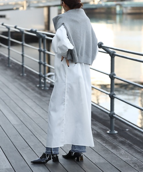 Bonjour Sagan（ボンジュールサガン）の「バックピンタックロングカラーシャツワンピース（シャツワンピース・レディース・ネイビー/オフホワイト・FREE）」の4枚目の写真