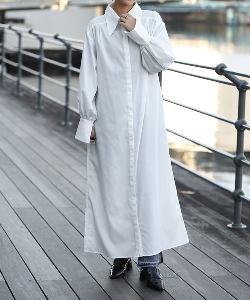 Bonjour Sagan（ボンジュールサガン）の「バックピンタックロングカラーシャツワンピース（シャツワンピース・レディース・ネイビー/オフホワイト・FREE）」の5枚目の写真