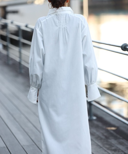 Bonjour Sagan（ボンジュールサガン）の「バックピンタックロングカラーシャツワンピース（シャツワンピース・レディース・ネイビー/オフホワイト・FREE）」の10枚目の写真