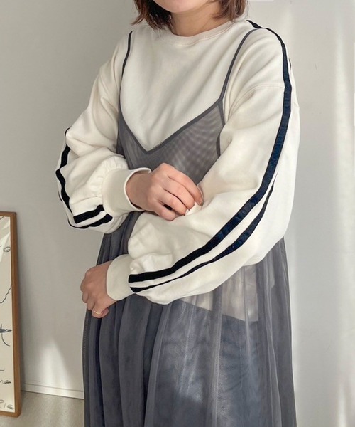 LOWRYS FARM（ローリーズファーム）の「ラインウラケプルオーバーＬＳ　995959（スウェット・レディース・ネイビー/アイボリー/グレー・FREE）」の9枚目の写真