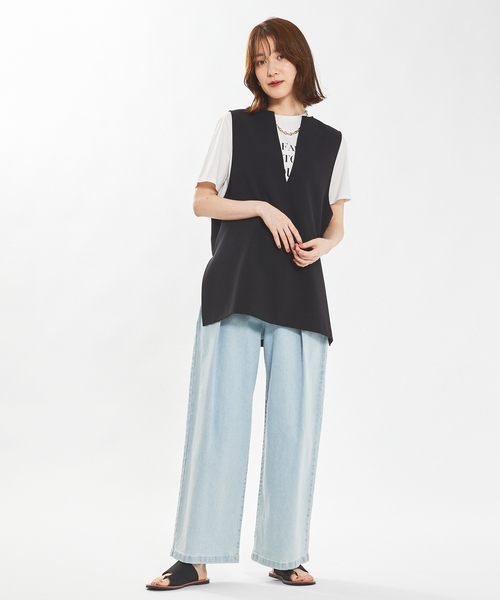 abahouse mavie（アバハウスマヴィ）の「【感嘆/セットアップ対応】ダブルクロスオーバーベスト（ベスト・レディース・オフホワイト/ブラック系その他/ブラック/ホワイト系その他・フリー）」の9枚目の写真