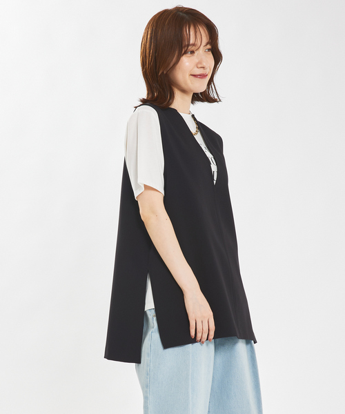 abahouse mavie（アバハウスマヴィ）の「【感嘆/セットアップ対応】ダブルクロスオーバーベスト（ベスト・レディース・オフホワイト/ブラック系その他/ブラック/ホワイト系その他・フリー）」の13枚目の写真