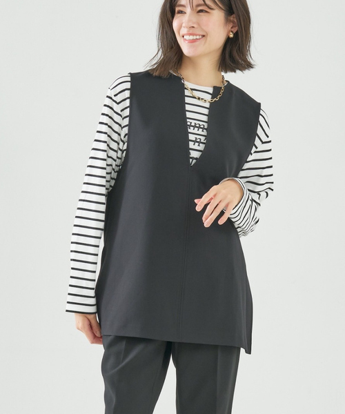 abahouse mavie（アバハウスマヴィ）の「【感嘆/セットアップ対応】ダブルクロスオーバーベスト（ベスト・レディース・オフホワイト/ブラック系その他/ブラック/ホワイト系その他・フリー）」の15枚目の写真