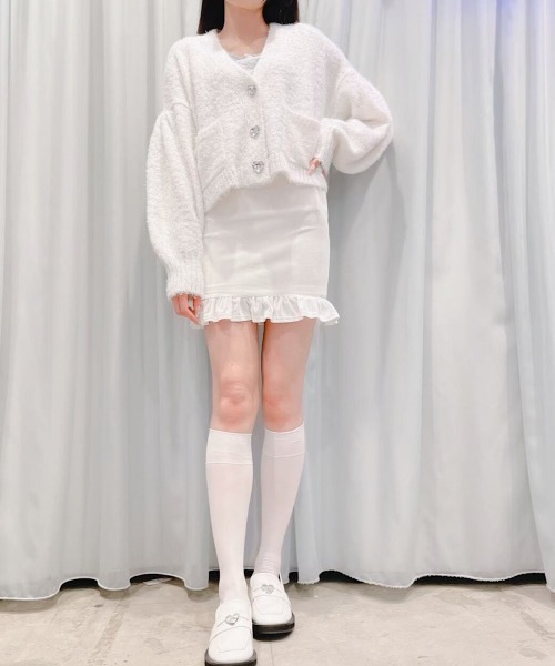 lilLilly(リルリリー)の「ハートビジューラメニットカーディガン(Tシャツ/カットソー・レディース・ピンク/ホワイト/ブルー・ONESIZE)」の9枚目の写真