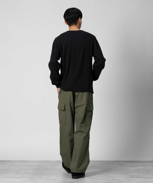 BACK NUMBER（バックナンバー）の「【BACK NUMBER】ハニカムヘンリーネック長袖Ｔシャツ（Tシャツ/カットソー・メンズ・ブラック/グレー/ホワイト・S/M/L/XL/XXL）」の9枚目の写真