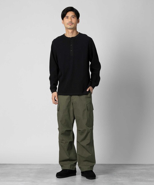 BACK NUMBER（バックナンバー）の「【BACK NUMBER】ハニカムヘンリーネック長袖Ｔシャツ（Tシャツ/カットソー・メンズ・ブラック/グレー/ホワイト・S/M/L/XL/XXL）」の8枚目の写真