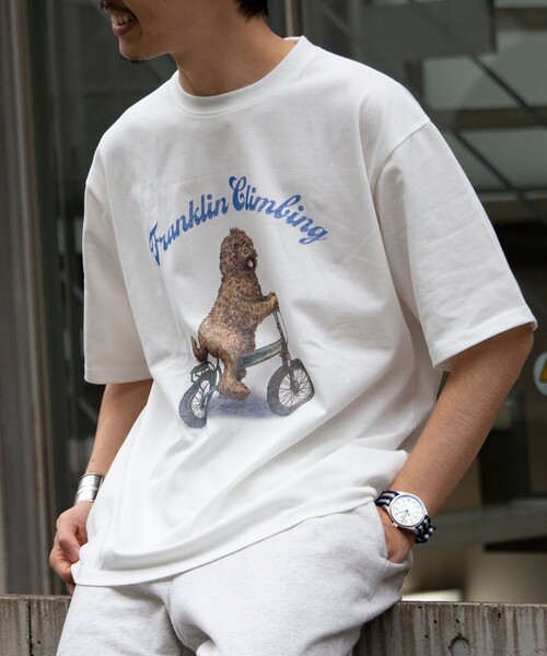 Franklin Climbing(フランクリンクライミング)の「【Franklin Climbing/フランクリンクライミング】ラブラドゥールドッグ&e-BIKEグラフィック プリントTシャツ(Tシャツ/カットソー・メンズ・アッシュグレー/ホワイト/ブラック/ネイビー・M/L)」の1枚目の写真