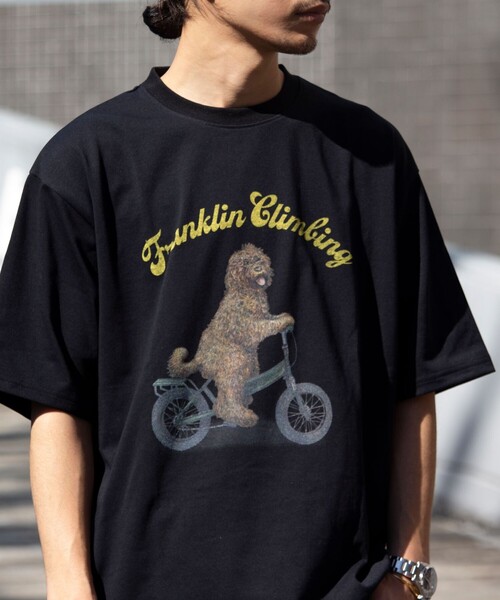 Franklin Climbing(フランクリンクライミング)の「【Franklin Climbing/フランクリンクライミング】ラブラドゥールドッグ&e-BIKEグラフィック プリントTシャツ(Tシャツ/カットソー・メンズ・アッシュグレー/ホワイト/ブラック/ネイビー・M/L)」の2枚目の写真