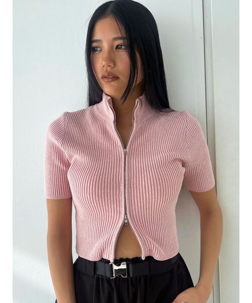 EMODA（エモダ）の「プレーティングハーフリブニット（ニット/セーター・レディース・ピンク/ホワイト/ブルー/ブラック・FREE）」の4枚目の写真