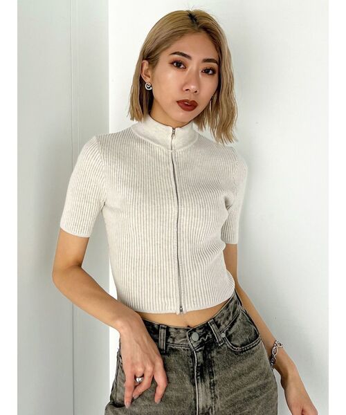 EMODA（エモダ）の「プレーティングハーフリブニット（ニット/セーター・レディース・ピンク/ホワイト/ブルー/ブラック・FREE）」の7枚目の写真