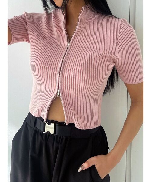 EMODA（エモダ）の「プレーティングハーフリブニット（ニット/セーター・レディース・ピンク/ホワイト/ブルー/ブラック・FREE）」の15枚目の写真