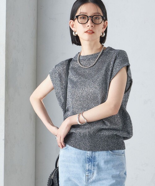 SHIPS(シップス)の「〈手洗い可能〉ラメ混 ペーパー 編地 コンビ プルオーバー ◇(ベスト・レディース・ダークグレー/オフホワイト/ブルー・ONE SIZE)」の3枚目の写真