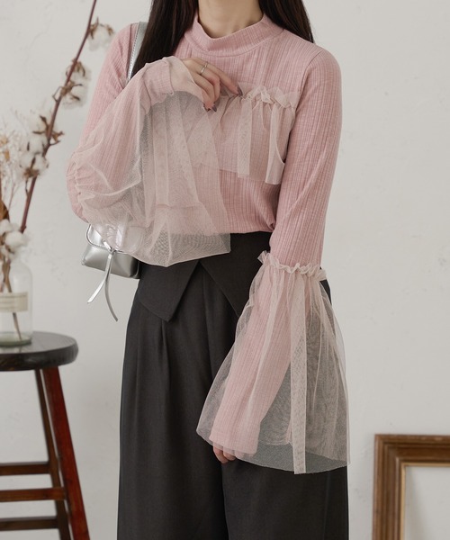 Ambre Neige(アンブルネージュ)の「ラメチュールフレアリブトップス/【WEB/EC限定商品】(Tシャツ/カットソー・レディース・ピンク/ライトグレー・FREE)」の2枚目の写真