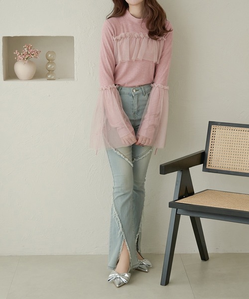 Ambre Neige(アンブルネージュ)の「ラメチュールフレアリブトップス/【WEB/EC限定商品】(Tシャツ/カットソー・レディース・ピンク/ライトグレー・FREE)」の14枚目の写真
