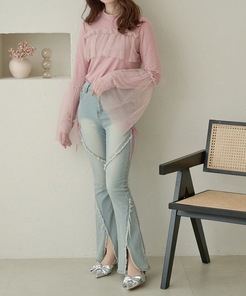 Ambre Neige(アンブルネージュ)の「ラメチュールフレアリブトップス/【WEB/EC限定商品】(Tシャツ/カットソー・レディース・ピンク/ライトグレー・FREE)」の13枚目の写真